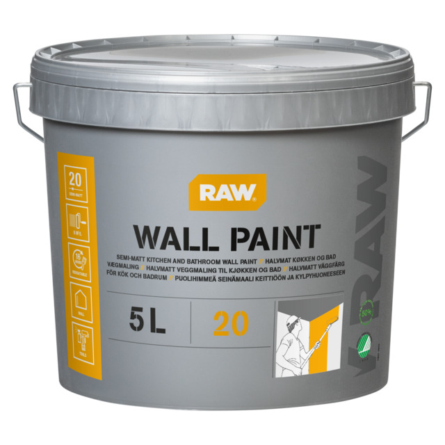 RAW VÄGGFÄRG GLANS 20 5L HELVIT 0500